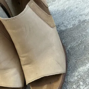 Sorel Nadia Ankle Booties Womens 7 Stacked Block Heel Peep Toe Leather Beige thumbnail 3