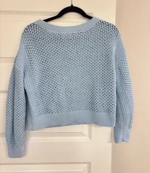 Blue Sweater Pink Rose Knit thumbnail 1