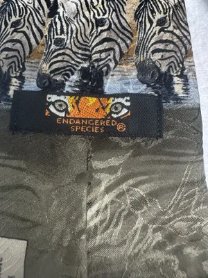 Endangered Species Mens Tie Silk Art Zebras At The Waterhole Necktie Vintage thumbnail 7