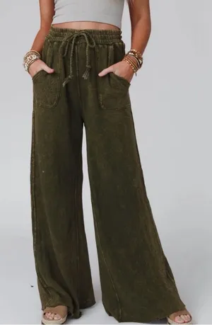 Three Bird Nest Relaxing Robin Wide Leg Pant Olive Green Size Large thumbnail 1