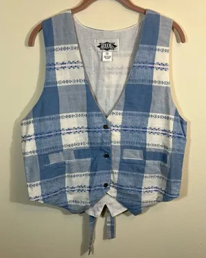 ✨ Vintage Ride Blue‎ White Plaid Western Vest Medium Nepal thumbnail 1