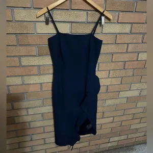 NWT Bardot Carmelle Midi Dress Navy Front Slit Ruffle Cocktail Size US 4/XS thumbnail 4