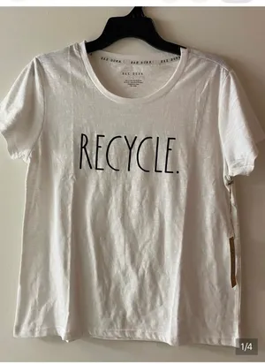 Rae Dunn Women’s White Tee w/Black “Recycle” Graphic L thumbnail 1