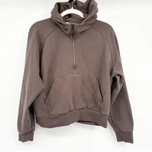 Athleta Womens Forever Fleece‎ Brown 1/2 Zip Athleisure Lounge Hoodie Size M thumbnail 2