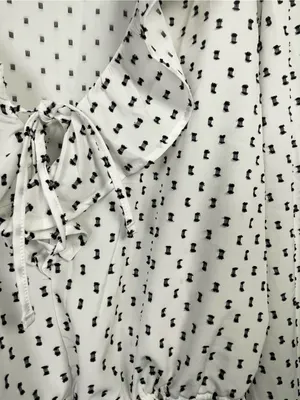 Women’s Blouse 2XL Plus White Waist-Defined Clip-Dot Shirt V-Neck Top thumbnail 5