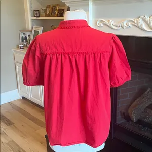 Red Cotton Puff Sleeve Blouse thumbnail 5