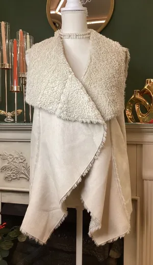 Knox Rose Women's‎ XL Cream Faux Fur Lined Drape Vest Cozy Casual thumbnail 1
