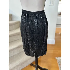 Vintage 90s Black Silk Sequin Straight Mini Skirt Whimsygoth Grunge Fairy thumbnail 3