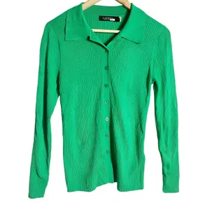 Lauren Ralph Lauren Green Collared Polo Ribbed Knit Cardigan Sweater Size M thumbnail 4