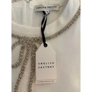 English Factory NWT White Rhinestone Bow Shift Dress Medium Bridal Cocktail $140 thumbnail 10