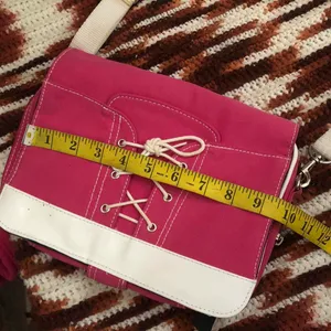 Y2K Retro Early 2000s Pink White “Sneaker Lace-Up Style” Crossbody Messenger Shoulder Bag Purse #Fairygrunge #Biker #Streetwear #Barbie #Bratz thumbnail 6