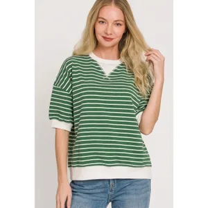 Zenana Striped Rib‎ Banded Sweatshirt - Small thumbnail 2