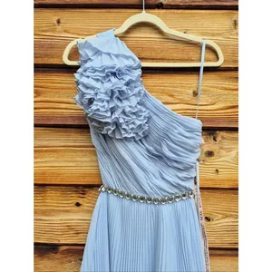 Mac Duggal Blue Size 4 Pleated Ruffle One Shoulder Maxi Gown Dress thumbnail 8