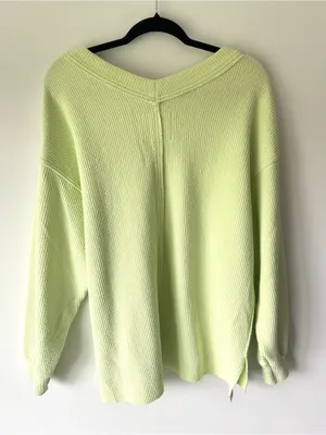 Aerie Wonder Textured V-Neck Sweatshirt Green Glow Oversized Loungewear Neon thumbnail 9