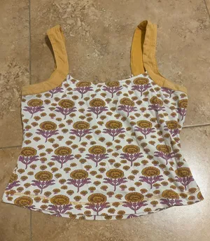 Maeve White Floral Print Camisole with Mustard Trim thumbnail 1