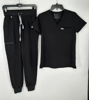 FIGS Scrub Set One Pocket Catarina Top Womens XXS Black Zamora Jogger Pants thumbnail 1