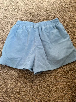 Blue Blush Light Blue Linen Cotton Shorts with Elastic Waist thumbnail 5