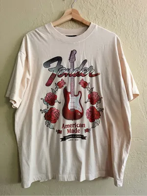Fender Cream Short-Sleeve Tee with Red Guitar & Rose Graphic thumbnail 1