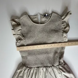 NWT English Factory Smocked Ruffle Sleeve‎ Dress Sz XS Beige Fit & Flare Neutral thumbnail 11
