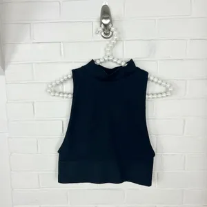 Princess Polly Black Ribbed Mock Neck Compression Stretch Crop Top L/XL thumbnail 2