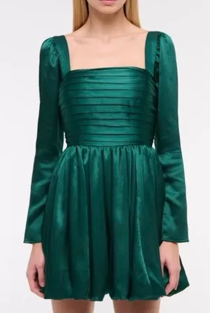 Abercrombie & Fitch Emerson Satin‎ Green Mini Dress Long Sleeve Small Tall ST thumbnail 1