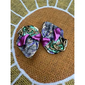 Vtg Mixed Media UNIQUE ABSTRACT‎ ART GEOMETRIC CLIP EARRINGS FASHION 80's thumbnail 6