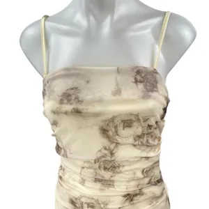 NEW Commense Cream Floral Ruched Sleeveless Cami Camsole Bodycon Tank Dress S thumbnail 3