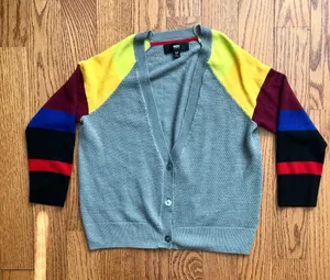 Mossimo Supply Co. Gray Cropped 90s Cardigan Colorblock Sleeves Women’s Size S thumbnail 1