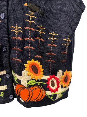 NWT Vtg Bobbie Brooks Fall Harvest Scarecrow Sweater Vest L Pumpkin Sunflower thumbnail 4