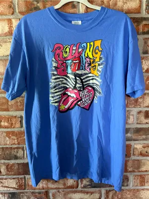 Comfort Colors Blue Short Sleeve Graphic Tee with Rolling Stones Print thumbnail 1