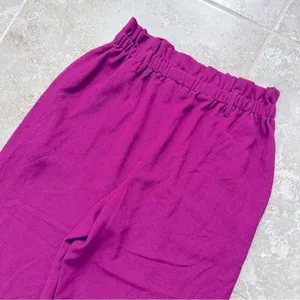 June & Hudson Belted Paper Bag High-Waisted Pants in Fuschia, Size L EXCELLENT thumbnail 5