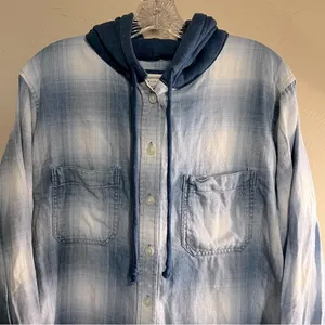 American Eagle Blue Hooded Cabin Flannel Button Down Shacket thumbnail 4