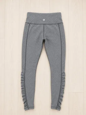 Lululemon Women's Heathered Gray Ruched Drawstring Yoga Athletic Leggings 6 thumbnail 2