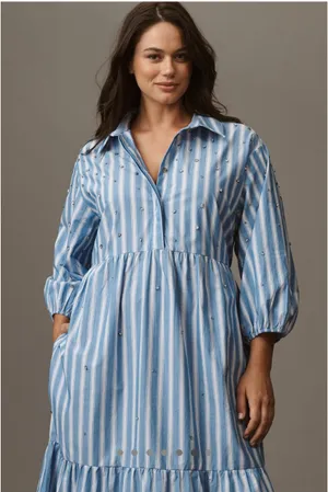 Anthropologie Embellished Striped Tiered Maxi Dress NWT thumbnail 6