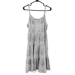 Garnet Hill size small sleeveless tiered dress white gray leopard print cotton‎ thumbnail 2