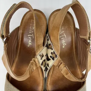Diba True Womens 8 Sandals Bye Golly Wedge‎ Cheetah Cow Fur Leather Brown Gold thumbnail 7