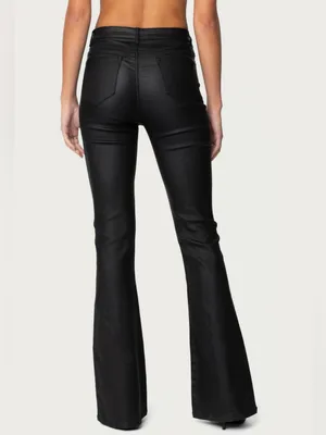 Edikted Faux Black Leather Flare Pants thumbnail 2