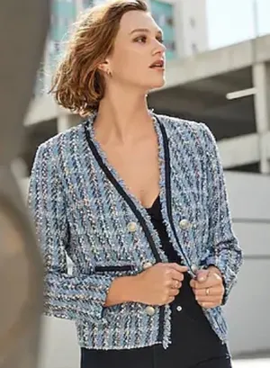 Express Navy and Silver Textured Blazer XS old silver military buttons thumbnail 1