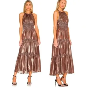 A.L.C. Elara Metallic Silk Halter Maxi Dress Bitter Chocolate 14 wedding guest thumbnail 7