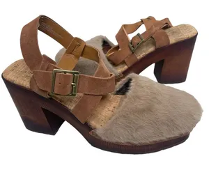 Kork-Ease Wendy Taupe Rust Fur Suede Combo‎ Fabric Platform Sandals 9 thumbnail 1