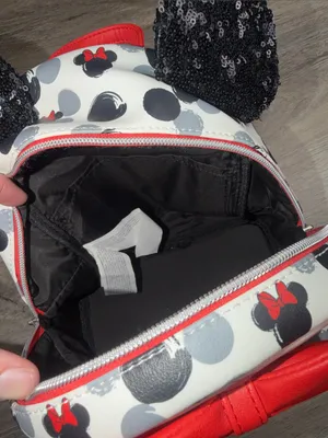 Loungefly Disney Minnie Mouse Mini Backpack Red Bow Black Sequin Ears Vegan thumbnail 13