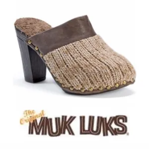 Tan mule knit Mul Luks 3 inch block heel brown 6.5 thumbnail 4