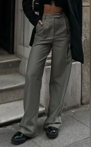 ZARA High Rise Pleated Wide Leg Trouser Pant khaki Women’s Size XS thumbnail 1