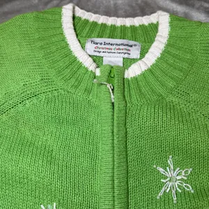 Tiara International Womens Size Large Christmas Cardigan Green Snowman Beaded thumbnail 7