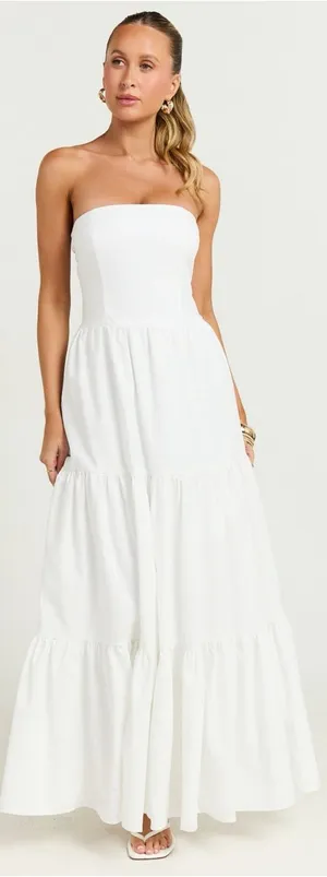 SHOWPO Trish Strapless Tiered Maxi Dress In White thumbnail 1