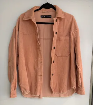 Zara Peachy Coral Corduroy Shirt Jacket thumbnail 1