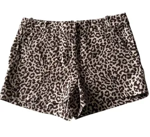 J. Crew women's 6 brown and beige leopard print linen shorts zip fly and hook thumbnail 1