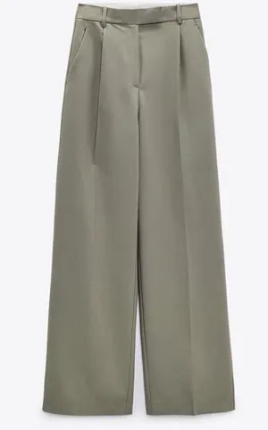 ZARA High Rise Pleated Wide Leg Trouser Pant khaki Women’s Size XS thumbnail 11