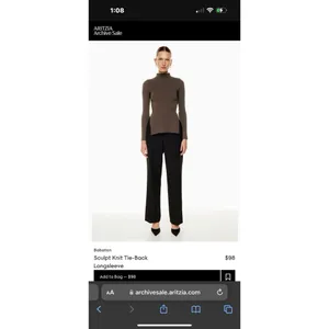 Babaton Aritzia Sweater Sz Xs Sculpt Knit Tie Open Back Ribbed Brown Mockneck​ thumbnail 2