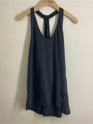 Lululemon Om Racerback Tank Heathered Black Grey Long Loose Yoga Top thumbnail 3